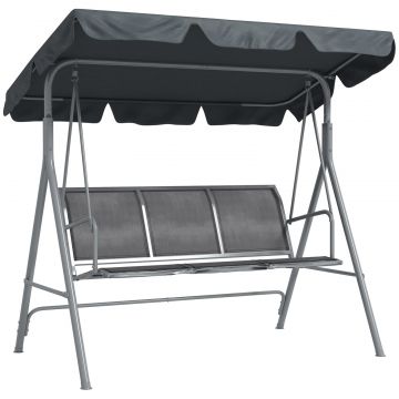 Balansoar de Gradina 3 Locuri cu Acoperis Reglabil si Detasabil, sezut din Poliester, Capacitate 240 kg, 171x108x154 cm, Gri inchis