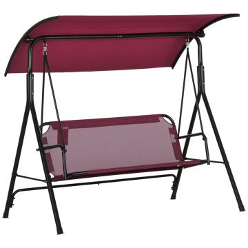 Balansoar de Gradina cu 3 Locuri, Copertina Parasolar Reglabila si sezut Respirabil, 172x110x153 cm, Rosu Vin