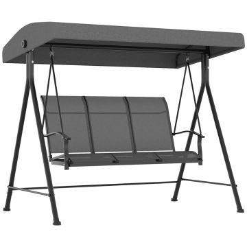 Balansoar de Gradina cu 3 Locuri, Copertina Reglabila si Picioare Anti-alunecare, 195x118x170 cm, Gri inchis