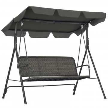 Balansoar de Gradina cu 3 Locuri si Parasolar Reglabil, 167x112x153 cm, Gri inchis