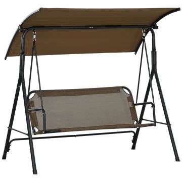 Balansoar de Gradina cu 3 Locuri si Parasolar Reglabil, 172x110x153 cm, Maro