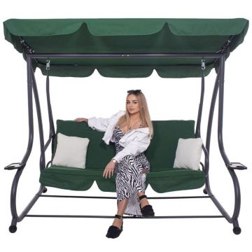 Balansoar leagan pat gradina 3 persoane, functie culcat, cadru otel vopsit cu pulbere, perne impermeabile, max 280 kg