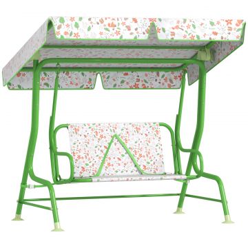 Balansoar pentru Copii de Exterior cu 2 Locuri cu Copertina Reglabila si Centuri de Siguranta, 112x75x120 cm, Verde