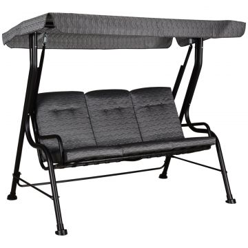 Balansoar pentru Gradina pentru 3 Persoane cu Copertina Reglabila si Perne, 200x120x170cm, Negru