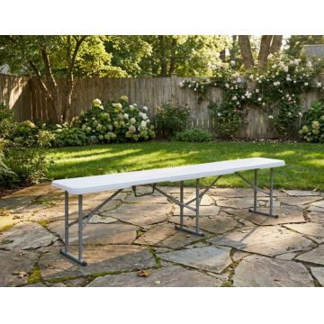 Banca pliabila pentru gradina Heinner, 182x28x43 cm, otel/plastic, alb/gri