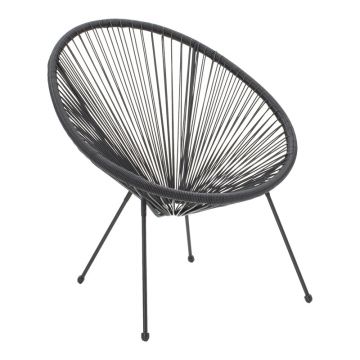 Fotoliu Acapulco cu structură metalică și aspect rattan, Metal și Rattan, Negru, 68x74x84 cm