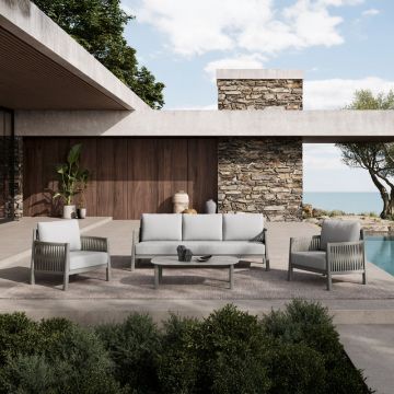 Fotoliu Adânc Unicolor Feralda, Aluminiu & Frânghie Gri Deschis, pentru Exterior