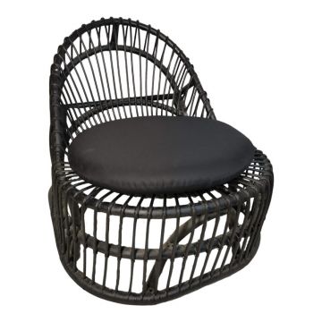 Fotoliu de relaxare Tromso, rattan negru, perna neagra, 80x85x98 cm