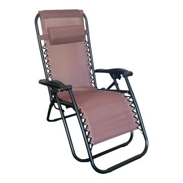 Fotoliu relaxant pliabil Mirka, Textilenă-Metal, Maro-Negru, 65x165x110 cm