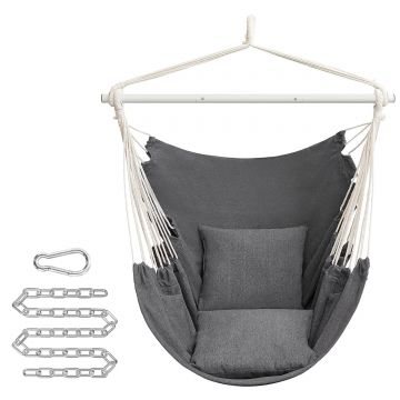 Fotoliu suspendat tip hamac cu 2 perne, lant si carabiniera incluse, 150x128 cm, gri inchis