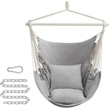 Fotoliu suspendat tip hamac cu 2 perne, lant si carabiniera incluse, 150x128 cm, gri