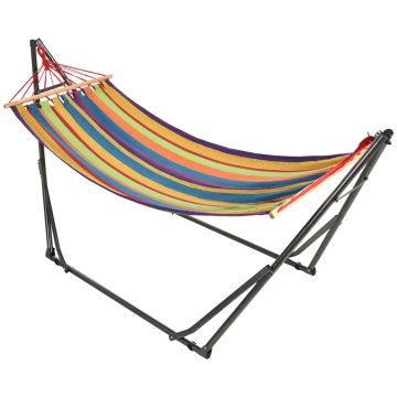 Hamac Autoportant cu Suport Pliabil, Pat din Bumbac si Cadru din Otel, Multicolor