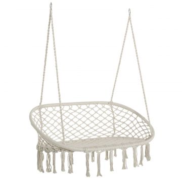 Hamac Balansoar pentru Gradina si Casa cu 2 Locuri din Macrame Alb Crem, Fara Perna