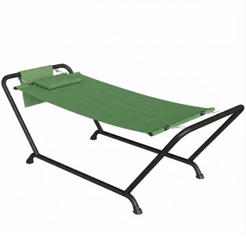 Hamac de Gradina cu Suport, Buzunar Lateral si Tetiera, din Metal si Poliester, 237x90x92 cm, Verde inchis