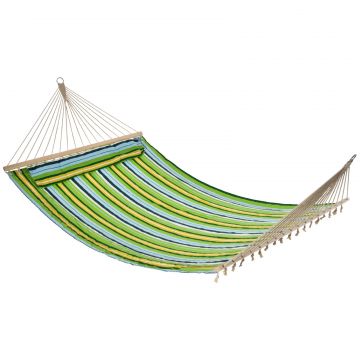 Hamac de Gradina pentru 1-2 persoane Max 150 kg, Hamac de Camping din Bumbac si Poliester cu Perna Detasabila 400x140cm