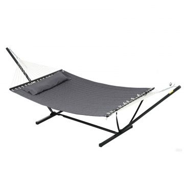 Hamac de Gradina Portabil cu Structura, Perna Integrata si Corzi de Siguranta, 368x93x110 cm, Gri inchis