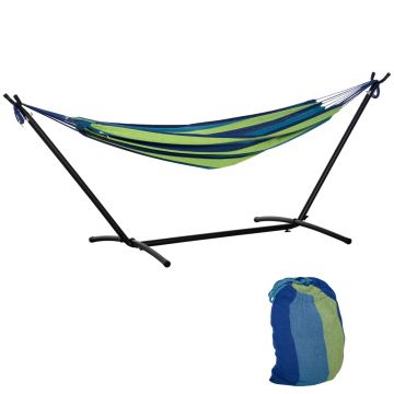 Hamac de Gradina Suspendat 310x117 cm cu inaltime Reglabila si Suport, Capacitate 120 kg, Hamac Autoportant cu Geanta de Transport, pentru Camping,