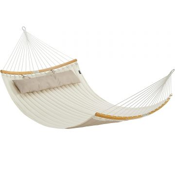 Hamac dublu cu bare curbate din bambus, perna inclusa, maxim 225 kg, 200x140 cm, crem