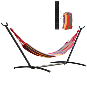 Hamac Portabil cu suport din otel si bumbac multicolor