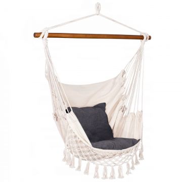 Hamac tip leagan suspendat pentru casa sau gradina HM19, gri deschis cu perne, 130x100cm, 150kg