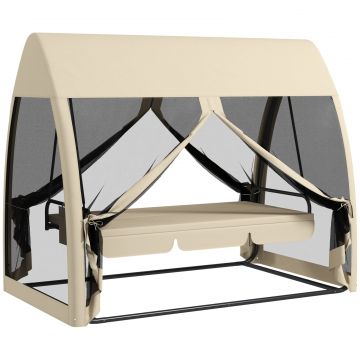 Leagan de gradina 2 in 1 convertibil in pat cu perne si plasa de tantari, 240x140x197 cm, Cafeniu