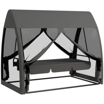 Leagan de Gradina 2 in 1, Convertibil in Pat, cu Perne si Plasa de tantari, 240x140x197 cm, Gri