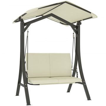 Leagan de Gradina 2 Locuri cu Acoperis Reglabil 150x120x182cm Crem