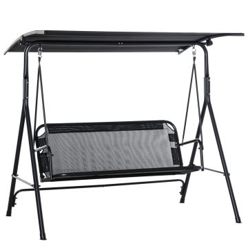 Leagan de Gradina cu 3 Locuri cu Acoperis Parasolar Reglabil Negru 172x110x155cm