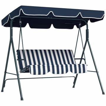 Leagan de Gradina cu 3 Locuri cu Acoperis Solar, Balansoar in Aer Liber cu Structura din Otel si Poliester, 172x110x153 cm, Alb si Albastru