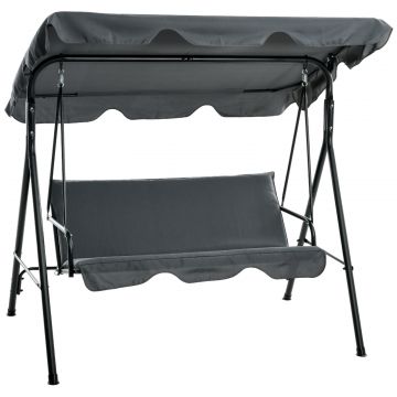 Leagan de Gradina cu 3 Locuri cu Copertina si Cadru din Otel si Poliester, 172x110x153 cm, Gri