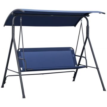 Leagan de Gradina cu 3 Locuri si Acoperis Reglabil din Material si Otel, 172x110x153 cm, Albastru inchis