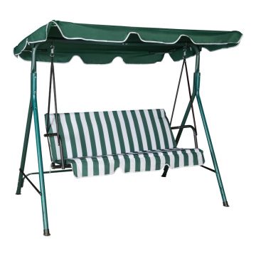 Leagăn de grădină cu suport din metal, stofă, verde-alb, 170x110x153 cm
