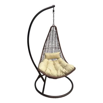 Leagăn tip cuib cu bază Soleil, metal maro, rattan bej, cu pernă bej, 120x95x195 cm