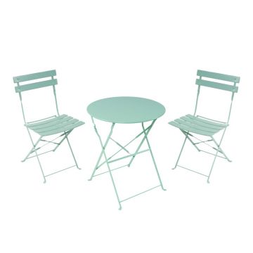 Masa bistro cu functie pliabila, set 3 piese, metal, Mint, Verde, 60x71 cm