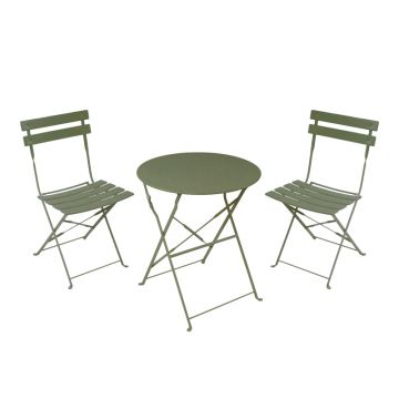 Masa de bistro pliabila cu set de 3 piese, stil urban, metal, verde masliniu, 60x71 cm
