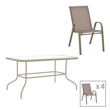 Masa de dining cu 5 piese Valor-Calan, metal & Sticla, 110x60x70 cm