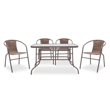Masa de dining Valor-Obbi set 7 bucati metal-pe, Maro, 140x80x73 cm