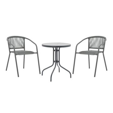 Masa de dining Watson-Lindaria set de 3 piese metal-antrenit sticla D60x70 cm