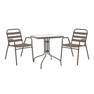 Masa de dining Watson-Sussie metal maro-sticla 70x70x70 cm