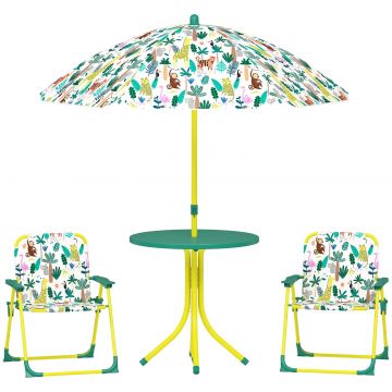 Masa de Picnic pentru Copii, Set Masa si Scaune cu Umbrela Verde