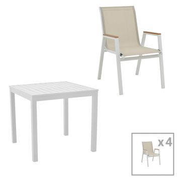 Masa de sufragerie Kliton - Azelie set de 5 aluminiu alb 80x80x74 cm