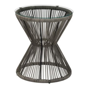 Măsuță de sticlă cu rattan, Mabil, Sticlă și Rattan, Gri, 50x55 cm