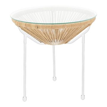 Masuta de cafea de gradina, Acapulco, Alb-Natural, 50x50x52 cm