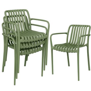 Outsunny Set 4 Scaune de Grădină Stivuibile din Plastic Anti-UV, Scaune pentru Prânz în Exterior cu Spătar Ergonomic cu Lamele și Mânere, pentru Terasă Balcon Grădină Exterior Interior, 55x58,5x81,5 cm, Verde | Aosom Romania