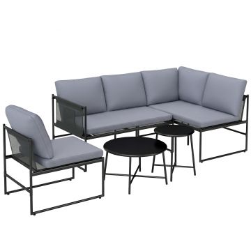 Outsunny Set lounge pentru grădină 4-5 persoane cu canapea 2 locuri, măsuță, scaun, perne groase lavabile | Aosom Romania