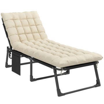 Outsunny Şezlong pliant lat pentru grădină cu spătar reglabil în 5 poziţii, saltea căptuşită, suport pentru cap, buzunar lateral | Aosom Romania
