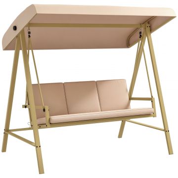 Scaun Balansoar de Gradina cu 3 Locuri, Banca Hamac in Aer Liber cu Copertina Reglabila, Perne Detasabile si Cadru Solid