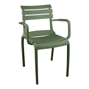Scaun cu brațe suprapozabil Almea, Polipropilenă, Verde Olive, 58x56x82 cm