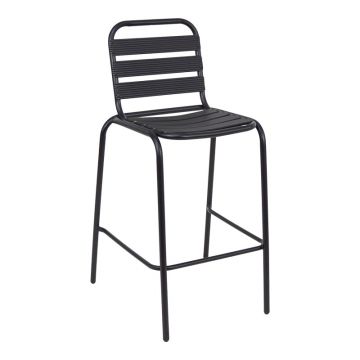 Scaun de bar Sussie metal negru cu lamele din aluminiu, 58x58x111 cm