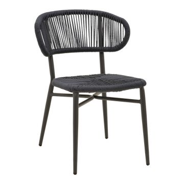 Scaun din aluminiu cu ratan, model Agus, empilabil, negru, aluminiu și ratan, 55x63x77 cm